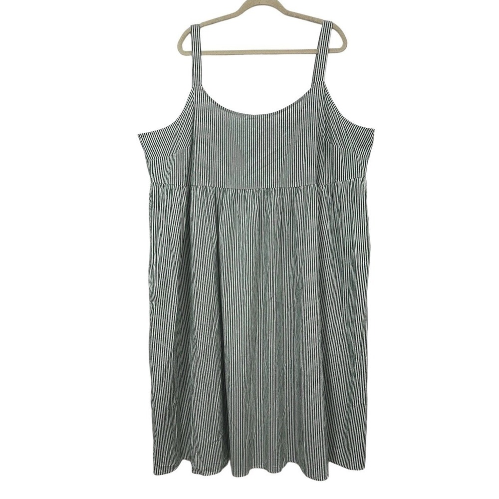 Ava & Viv Sundress Women's 3X Green White Striped Strappy Cotton Midi‎ Pockets